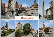 71364 W7057 Winnenden , Württ - Marktplatz Brunnen Kirche