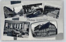 91358 W8551 Pinzberg - Dorfbrunnen, Blick auf Wallverla, Hotel, Restaurant, Café Zur schönen Aussicht