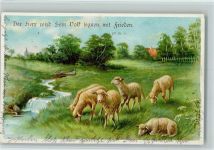 Schafherde am Bach Schaf Künstlerkarte