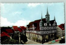 37115 W3408 Duderstadt , Niedersachs - Rathaus mit Mariensäule Rückseite mit Abschürfungen bzw Kleberesten