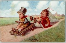Seifenkiste Kinder AK Fialkowska, W. 1924 Gebrauchsspuren
