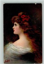 Frauenbildnis - Frau mit langen Haaren, Ströfer Serie 505 Nr. 8 AK