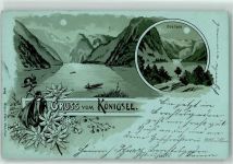 83471 W8240 Schönau a Königssee Lithographie / Mondschein Königsee mit Obersee