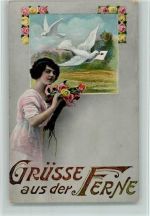 Grüsse aus der Ferne, Tauben mit einem Brief AK Liebesbrief Prägedruck