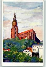 Schweidnitz Swidnica 1928 Künstlerkarte Kath. Pfarrkirche Aquarell sign. G.Wystub