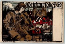 Abendmelodie Geige Schiestl 1899 Lithographie / Künstlerkarte