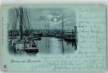 Apenrade Aabenraa 1900 Mondschein Hafen Dampfer Fischerboot