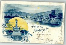65385 W6220 Niederwald , Jagdschloß 1899 Lithographie Denkmal Hüttenstempel
