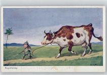 Nr. 4917 - Requirierung - Kinder in Uniform - WK I - Kuh - Hoffmann, Ad. Künstlerkarte