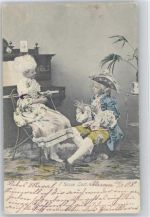 Wolle aufwickeln , Kinder in Barock Kleidung, Klavier Stricken 1908