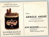 Werbung - Handelsgold, Drucksache, Bestellkarte Arnold Andres Zigarrenfabrik , Boxdorf Zigarre