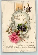 Schmidt Verlag - Blumengrüsse - Barockrahmen AK Duftkarte Lithographie / Prägedruck