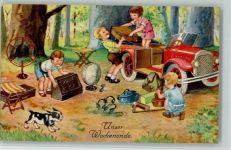 Kinder machen mit dem Auto Picknick AK Radio