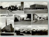 85375 W8056 Neufahrn b. Freising 1970 Foto AK Straßenbilder, Kirche, VW Käfer, gute Erhaltung AK