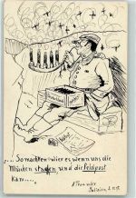 Handgemalt sign. A. Trommler 1917 Militär Humor WK I