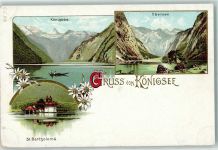 83471 W8240 Königssee b Berchtesgaden Lithographie Königssee Obersee St. Bartholomä