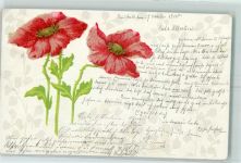 Mohnblumen Lithographie AK Blume 1900 AK mit Perlen