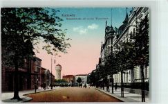 Kattowitz Katowice 1916 - Bahnhofstraße mit neuem Wasserturm