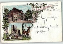 06507 O4301 Stecklenberg Lithographie Gasthaus Lauenburg Hirsch