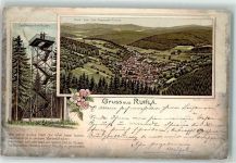 99842 O5906 Ruhla 1898 Gebrauchsspuren Carl-Alexander-Turm Gedicht Lithographie