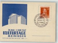 98617 O6100 Meiningen - Kulturtage Meiningen 1947 Spendenkarte Sonderstempel