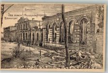 Hrodna Garten a. d. Memel Foto AK Bahnhof zerstört durch Feuer