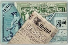 1000 Grüsse Geldschein auf AK 1901 Gebrauchsspuren