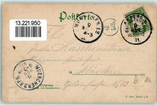 1000 Grüsse Geldschein auf AK 1901 Gebrauchsspuren