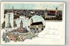 06526 O4700 Sangerhausen 1898 Lithographie Kriegerdenkmal Kaiser Wilhelm-Denkmal Jacob-Kirche Bahnpost -Kassel Zug 320