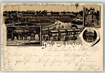 80331 W8000 Nymphenburg 1896 Lithographie Volksgarten Fesselflugballon Gasthaus Kaisersaal Musikpavillion Parkbahn