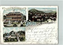 06507 O4302 Bad Suderode 1899 Gebrauchsspuren Hotel Belvedere Lithographie