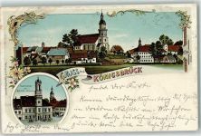 01936 O8293 Königsbrück 1906 Lithographie Ratskeller Schloss-Straße Kirche