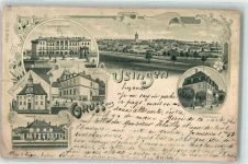 61250 W6390 Usingen 1900 Gebrauchsspuren Lehrerseminar Landratsamt Kreishaus Kaiserl. Postamt Real- und Mädchen-Schule Bahnhof Lithographie
