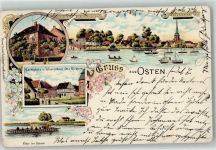 21756 W2176 Osten , Oste 1899 Gebrauchsspuren Marktplatz Warenhaus Richter Fähre Amtsgericht Litho