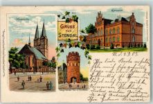 39576 O3500 Stendal 1903 Lithographie Marienkirche Gangermünder Tor m. Kreishaus Gymnasium