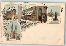 W8500 Nürnberg Dürerhaus Bratwurstglöcklein Schöner Brunnen Lorenzkirche Winterlitho 1897