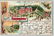 08344 O9437 Grünhain 1900 Lithographie Genesungsheim Singvögel