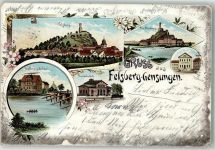 34587 W3582 Gensungen , Hess 1900 Gebrauchsspuren Bahnhof Gasthaus zum Schwan Feldberg Altenburg Apotheke Bahnpoststempel Lithographie