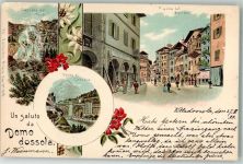 28845 Domodossola 1899 Lithographie Cascata del Toce Wasserfall Piazza del Mercato Marktplatz Ponte di Grevola Brücke