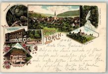65391 W6223 Lorch , Rheingau 1897 Lithographie Schelmenklinge Gasthaus Zur Harmonie Schillerhaus Kloster Lorch Wasserfall Ottmar Zieher