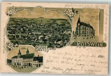 04741 O7304 Roßwein 1899 Lithographie Rathaus Post