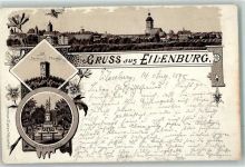 04838 O7280 Eilenburg 1895 Lithographie Vorläufer Sorben-Turm Krieger-Denkmal Bahnpoststemprl Zug 55