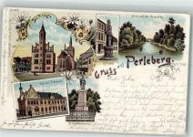 19348 O2910 Perleberg 1897 Lithographie Kriegerdenkmal Kaiserl. Postamt Roland Die Stepenitz