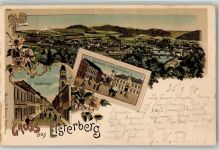 07985 O6603 Elsterberg , Vogtl 1898 Lithographie Marktplatz Kriegerdenkmal Langestraße