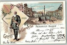 W7500 Karlsruhe , Baden Gruss aus 70. Geburtstag Großherzog Friedrich Adel Baden 1896 Lithographie / Künstlerkarte