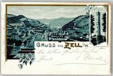 79669 W7863 Zell im Wiesental 1900 Lithographie Bahnhof Hohe Möhrenturm