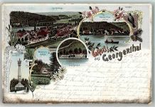 99887 O5805 Georgenthal , Thüringerw 1899 Lithographie Candelaber-Denkmal Rodebach-Mühle Gasthaus Schützenhof