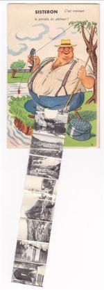 04200 Sisteron AK mit Leporello ausziehbarer Papierstreifen Dicker Mann Angler Fisch