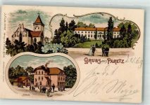 14669 O1551 Paretz 1903 Lithographie Schloß Kirche Schule