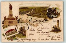 65385 W6220 Niederwald , Jagdschloß 1895 Lithographie Vorläufer Denkmal Burg Ehrenfels Jagdschloss Burg Rheinstein